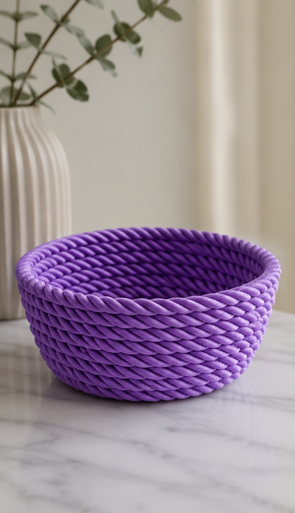 3D gedruckte Deko-Schale mit Spiral-Design in lila – handgefertigt bei Sturm3DFactory