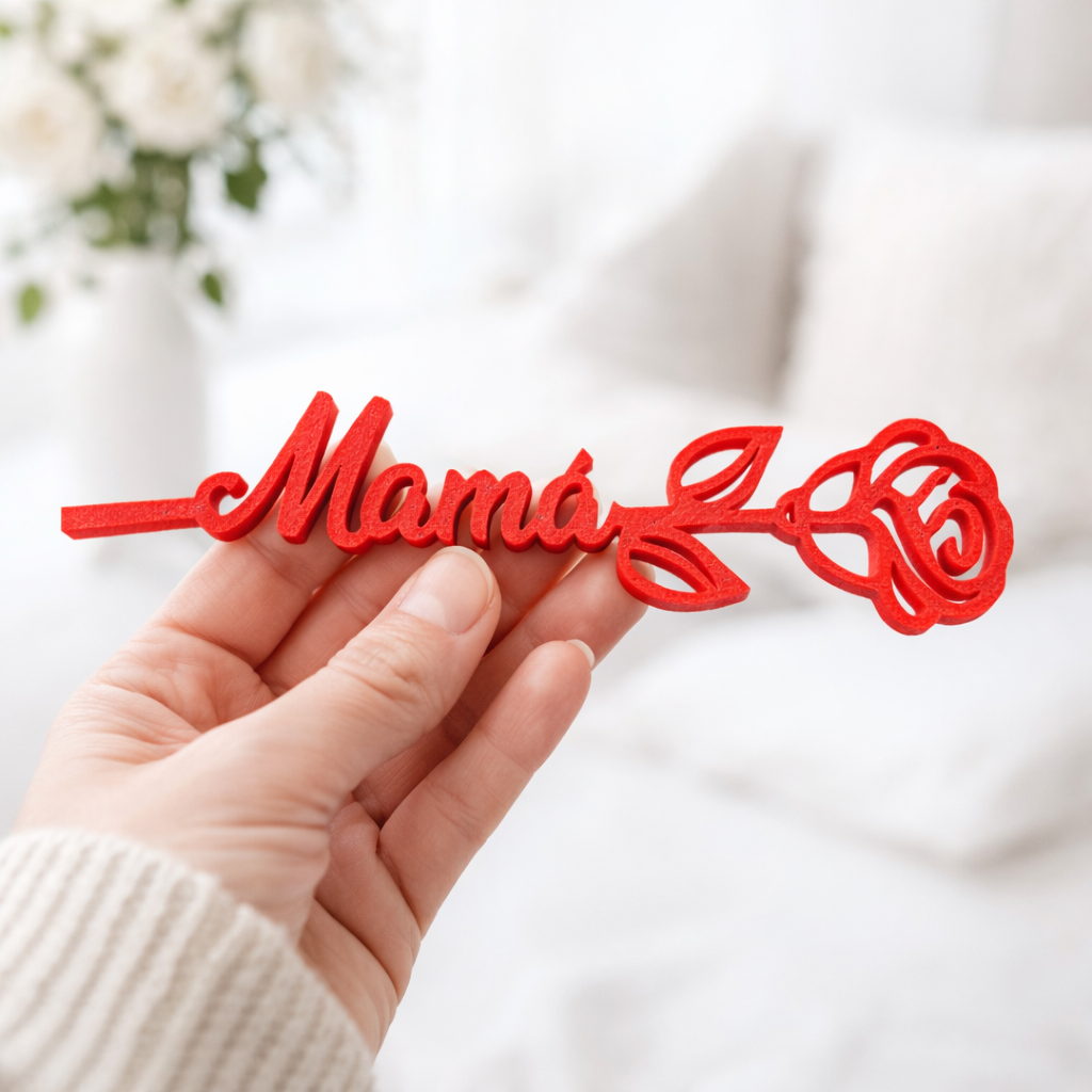 Mamá Schild mit Rose ❤️ – Geschenk für Mama | Muttertag Deko | Personalisierte 3D Druck Schrift